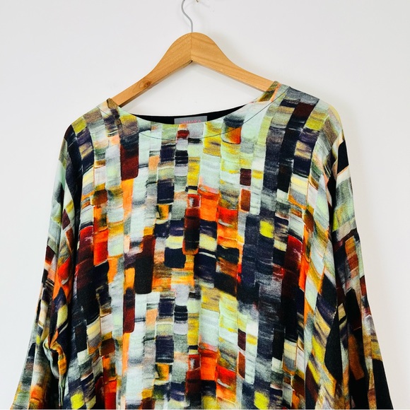 Sahara Blue and Orange Cubist Abstract Oversized Lagenlook Top UK M/L - Picture 5 of 12